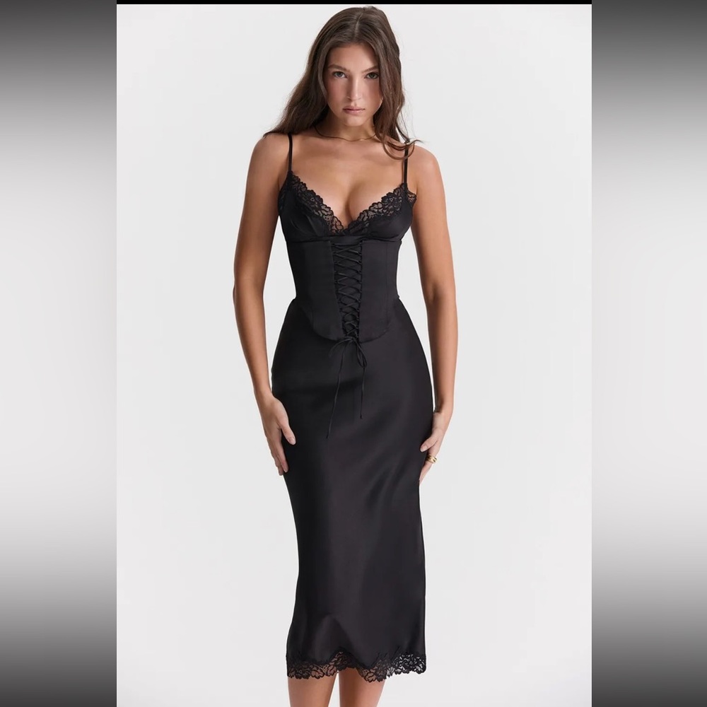 House of CB Satin Salma Corset Black Dress XS - 0/2